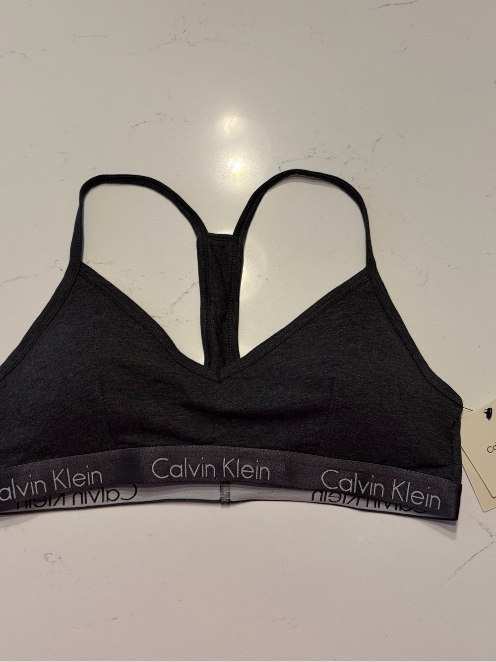 NEW! Calvin Klein Charcoal Black Racerback Bralette with Logo Band